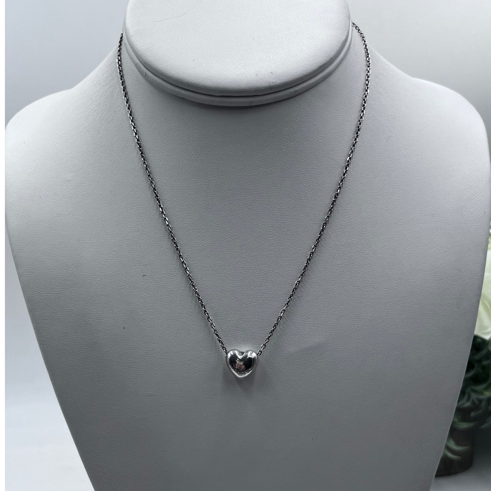 Dyadema Vintage 925 Italy Sterling Silver 3D Puffy Heart Pendant Chain Necklace